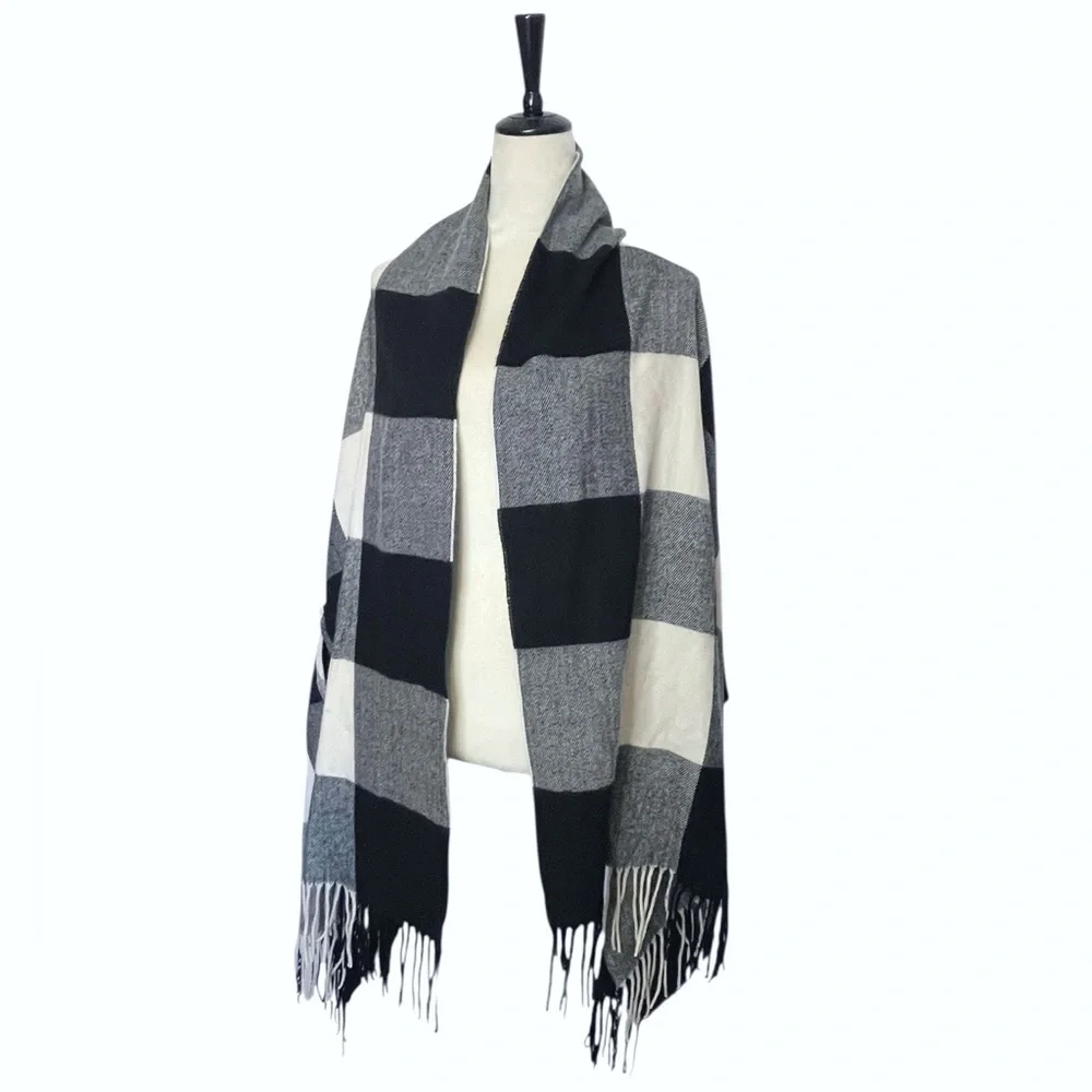 J.Crew Factory Black and White Plaid Cape-Scarf